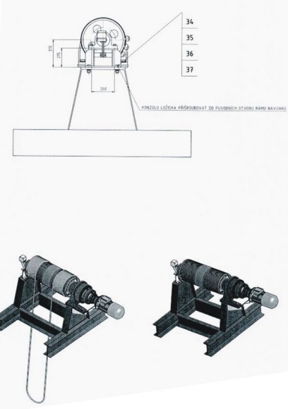 Zdvih zakladače, lanový buben, bubnová spojka, planetová převodovka
